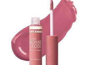 Ruby Kisses Lip Gloss Butter Bomb Gloss ملمع الشفاه غير اللاصق فيتامين E مكياج الشفاه الطبيعي الطبيعي - 7.8 مل (0.26 أونصة سائلة) (Sublime)