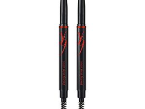 YBF Beauty Eyebrow Pencil - قلم حواجب أوتوماتيكي عالمي مع فرشاة Spoolie - أداة تشكيل وحشو مثالي للحواجب للنساء - جميع ألوان الشعر ونغمات البشرة - محدد حواجب رمادي داكن - عبوتان