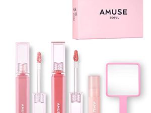 Amuse OFFICIAL DEW TINT Red Velvet Seulgi Korean Makeup Lip Tint Holiday Set Lip Stain Glossy + RV Seulgi Photo Card نباتي خالٍ من القسوة يدوم طويلاً (مجموعة هدايا)
