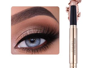 LOKFAR Eye-Shadow Stick Makeup Cosmetics Stick Brightener Stick ، قلم ظلال عيون كريمي قابل للتدوير ، قلم ظلال عيون لامع لامع مع فرشاة ناعمة لمكياج العيون (03 # وردي ذهبي لامع)
