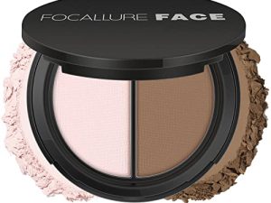 لوحة Focallure برونزر وهايلايتر ، لوحة كونتور لإضاءة الوجه ، لوحة مكياج لامعة تدوم طويلاً ، مجموعة مكياج برونزر غير لامع ومضاد للماء ومضاد للماء ، وردي ثلجي وبني رمادي