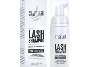 شامبو إطالة الرموش Stacy Lash + Brush / 1.69 أونصة سائلة / 50 مل / منظف رغوي للجفن / غسول للإطالة والرموش الطبيعية / مزيل مكياج آمن خالٍ من البارابين والكبريتات / لوازم للاستخدام المهني والمنزلي