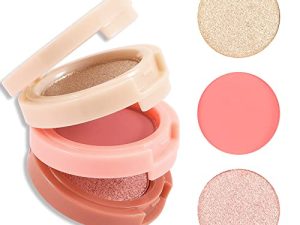 مجموعة Boobeen Blush and Highlighter ، 3 في 1 مكياج مضغوط باليت بودرة لامعة برونزر ، برتقالي وزهري غير لامع أحمر خدود قابل للمزج للوجه لإحمرار وإطلالة متوهجة