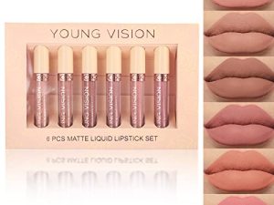 مجموعة أحمر شفاه سائل غير لامع من YOUNG VISION ، حزم حزم أحمر شفاه وردي / بني تدوم طويلاً ومقاومة للماء ، مجموعة مكياج ملمع الشفاه / ملمع الشفاه للنساء ، Labiales Matte Larga Duracion 24