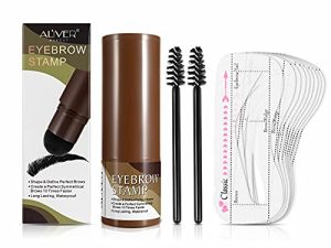 مجموعة استنسل ختم الحواجب - أدوات ماكياج احترافية قابلة للتعديل ومقاومة للماء تدوم طويلاً وطويلة الأمد مع 10 أنماط قابلة لإعادة الاستخدام لاستنسل الحواجب ، وفرشتا قلم حواجب (بني متوسط)