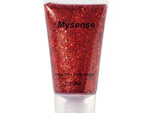 Mysense Red Body Glitter ، جل لامع للوجه ، ظلال عيون سائل لامع لامع حورية البحر ، زينة عيون وشعر وأظافر ، مكياج مهرجان طلاء الوجه باللون الأحمر للنساء ، 30 جم