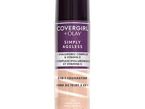 كريم أساس سائل 3 في 1 من COVERGIRL & Olay Simply Ageless ، بيج كريمي ، 1 أونصة سائلة (عبوة من 1)
