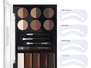 MAEPEOR Eye Brow Kit 25 Piece Eyebrow Makeup Palette Set 12 Colors Waterproof Eyebrow Powder 5 Eyebrow Gels 4 Eyebrow Stencils 3 Brush 1 قلم حواجب للمبتدئين والمحترفين (مجموعة 25 قطعة)
