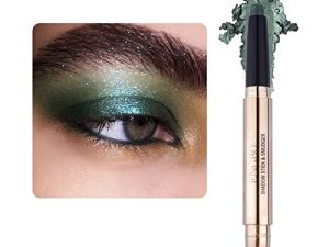 LOKFAR Eye-Shadow Stick Makeup Cosmetics Stick Brightener Stick ، قلم ظلال عيون كريمي قابل للتدوير ، قلم ظلال عيون لامع لامع مع فرشاة ناعمة لمكياج العيون (11 # أخضر لامع)