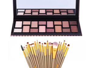 مجموعة ظلال العيون من Saibinuo 16 لونًا + 20 قطعة من فراشي المكياج مجموعة Naked Nudes High Pigmented Naked Nudes Shimmer Matte Metallic Smokey Eyeshadow Soft Synthetic Powder Cream Blending Brush Neutral Pallet Kit (16 شديدة الصبغة)