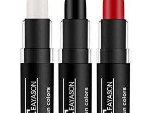 Go Ho 3 PCS Makeup Clown White Cream-Blendable Stick - Eye Black Sticks Face Body Paint Professional Halloween SFX Makeup ، رسم آمن للوجه ، صفع الأنف والشفاه للمهرجانات الرياضية أو مكياج المسرح (أبيض + أسود + أحمر)