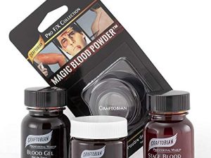 مجموعة مكياج Graftobian Blood Sampler Set - مع 4 FX Bloods - جل الدم ، معجون الدم ، دم المرحلة ، مسحوق الدم السحري