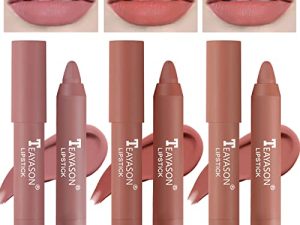 مجموعة أحمر شفاه دوارة من 3 ألوان ، أحمر شفاه غير لامع من Velvet Air Matte Crayon ، مكياج أحمر شفاه يدوم طويلاً غير لامع مقاوم للماء لا يتلاشى ، أحمر شفاه كريمي ، مكياج شفاه للنساء （Set-B）