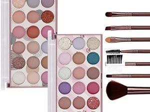 MISS ROSE M 2 قطعة لوحة ظلال العيون + 7 قطع من فرشاة التجميل , مجموعة مكياج للنساء ، لوح ظلال عيون غير لامع طويل الأمد لؤلؤي ، مجموعة ظلال عيون من نسيج مخملي طبيعي 2 قطعة (018 # M2 + M3)