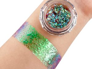 DE'LANCI Glitter Eyeshadow Makeup Professional Chameleon Eyeshadow Pigment، Holographic Multichrome Flakes مسحوق لامع فضفاض ، ظلال عيون متغيرة معدنية ثنائية الكروم للأظافر والوجه ومكياج العيون # 05