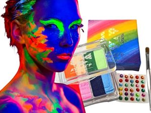 KLDSCP 8 Color Eyeliner UV Bright Neon Halloween SFX Makeup Kit | تنشيط الماء | مهرجان وحفلة (ماس للوجه + فرشاة)