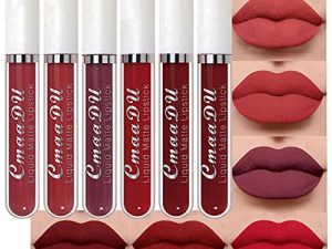 مجموعة 6 قطع من أحمر الشفاه السائل غير اللامع من CmaaDu للنساء labiales mate 24 horas originales matte larga duracion 24 ، أحمر غامق أصلي 24 ساعة غير لامع أحمر شفاه يدوم طويلاً مقاوم للماء