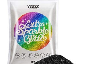 بريق أسود ، YGDZ 150 جرام بريق أسود فائق النعومة لأظافر الراتنج ، أكواب ومكياج الوجه والعين والشعر والجسم ، 0.3 مم