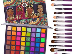 لوحة ظلال العيون من UCANBE EXOTIC FLAVORS + 15 قطعة من فراشي العيون مجموعة مكياج 48 لونًا نيون لامع غير لامع لامعة من بودرة ظلال العيون مجموعة هدايا عالية الصبغة
