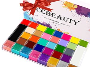 مجموعة لوحة رسم كبيرة للوجه مكونة من 36 لونًا من CCbeauty احترافية لطلاء الجسم بأساس زيتي (8 لؤلؤة لامعة + 6 توهج للأشعة فوق البنفسجية + 22 لونًا عاديًا) ، دهانات مصبوغة آمنة وغير سامة ومضادة للحساسية للوجه للهالوين مؤثرات خاصة من SFX