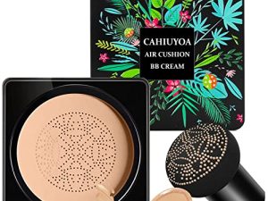 Mushroom Head Air Cushion CC Cream ، كريم أساس CAHIUYOA BB كريم أساس تغطية كاملة كونسيلر سائل غير لامع يدوم طويلاً مع إسفنجة مكياج الفطر - طبيعي