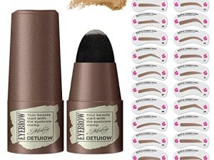 مجموعة Stamp Stamp Stencil - مكياج الحواجب ، مجموعة طوابع الحاجب بخطوة واحدة للحواجب المثالية ، تدوم طويلاً مع 24 استنسل حواجب قابلة لإعادة الاستخدام ، 3 في 1 Hairline Shadow Hair Root Bronzer Blonde