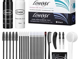Lomansa Eyelash Color Kit أسود ، لون شعر الحاجب ، مكياج الرموش والحواجب بنفسك في المنزل ، مجموعة ألوان الكيراتين بدون هواء 15 مل مع أدوات ، تدوم حوالي 6 أسابيع