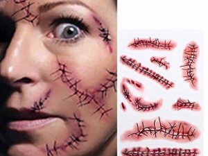 Tinuos الرعب واقعية وهمية الجرح الدموي غرزة ندبة Scab مقاوم للماء المؤقتة الوشم ملصق هالوين تنكر المزحة ماكياج الدعائم -5 قطعة