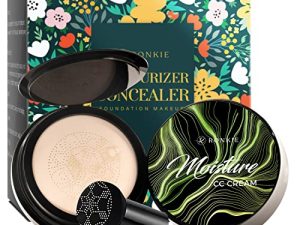 كريم أساس RONKIE Mushroom Head ، كريم CC Air Cushion ، كونسيلر مرطب ، قاعدة مكياج براقة تدوم طويلاً مع إسفنجة مكياج الفطر ، سهلة التطبيق ، مرآة من الداخل ، قد تختلف العبوة