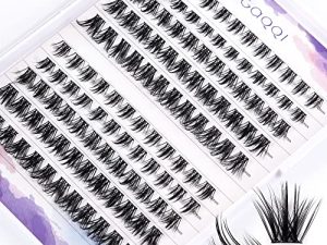 مجموعات الرموش الفردية GAQQI ، رؤوس إطالة الرموش DIY 120 قطعة D Curl Mix Length 10/12/14/16 ملم قطن ناعم شريط عريض بمظهر طبيعي كثافة الرموش مكياج يومي للرموش في المنزل - سباركل